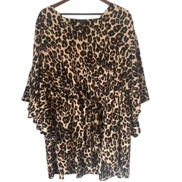 Lane Bryant Tops - Lane Bryant Wide Sleeve Front Tie Animal Print Blouse Top Tunic
